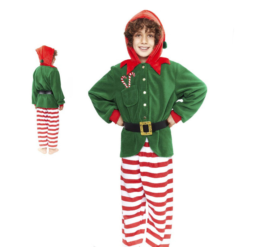 Fato de pijama de duende listrado verde para meninos