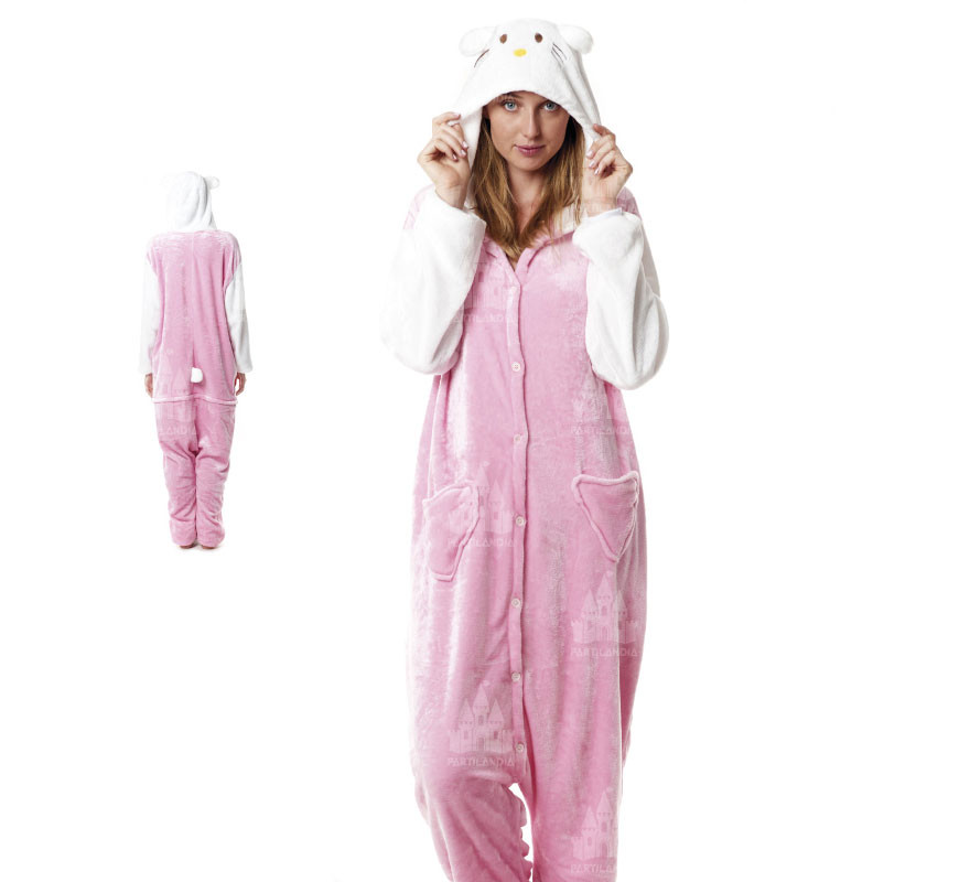 Pink Cat Pajama Costume for Adults