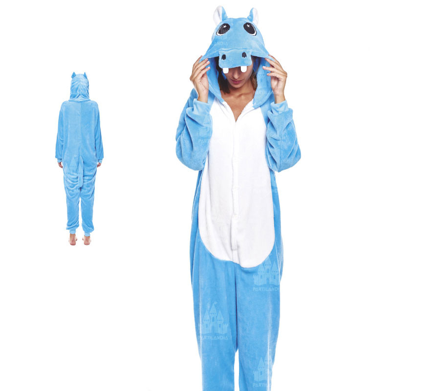Fato de pijama de hipopótamo azul para mulher