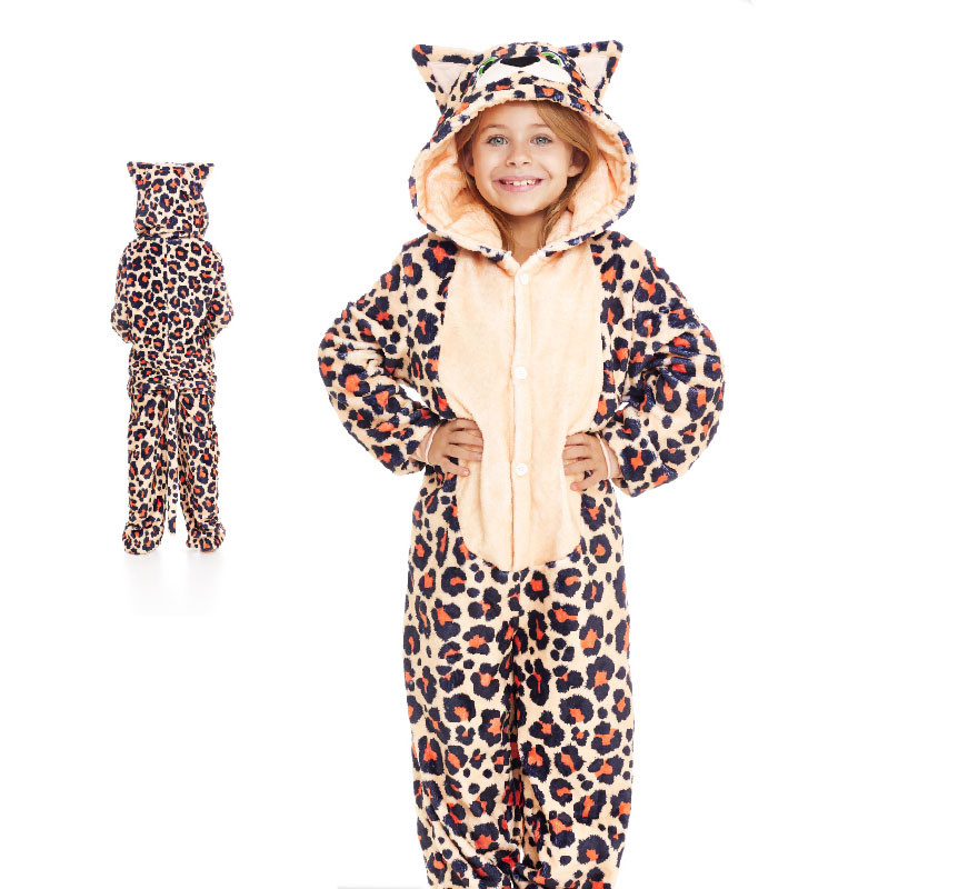 Fato de pijama leopardo castanho com capuz para menina