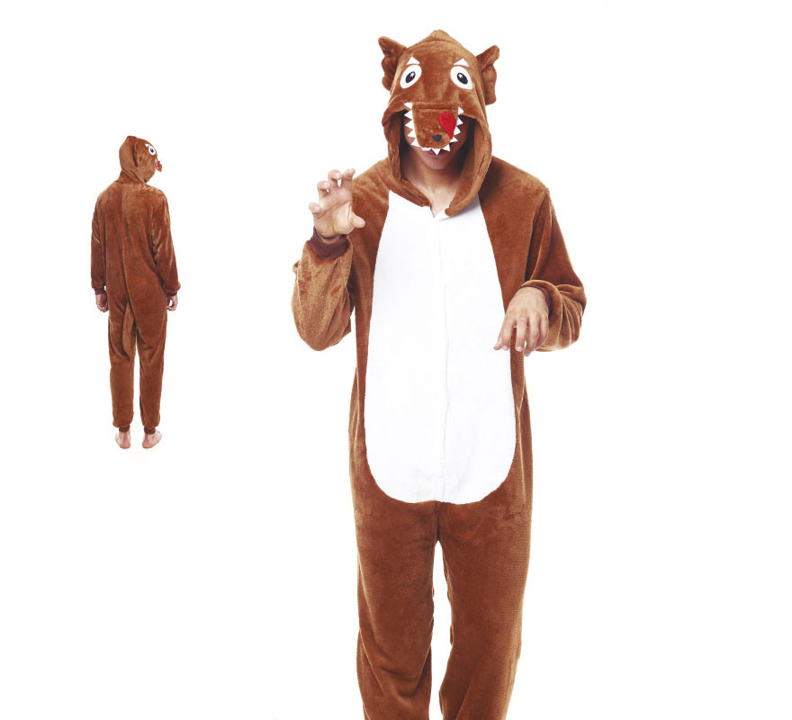 Dark brown Wolf Pajama costume for adults