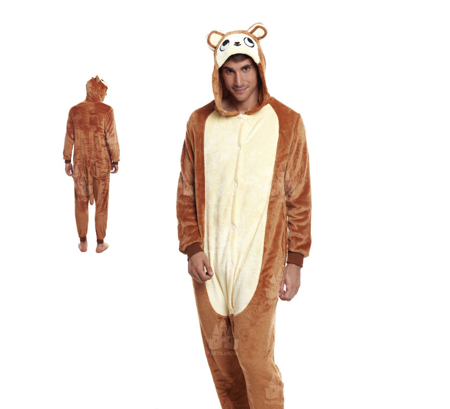 Fato de pijama de macaco marrom com orelhas para homem Fato de pijama de macaco marrom com orelhas para homem