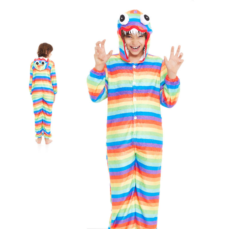 Fato de pijama de monstro arco-íris com capuz para menino Fato de pijama de monstro arco-íris com capuz para menino