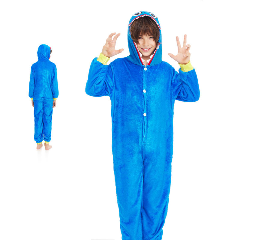 Fato de pijama de monstro azul com capuz para menino