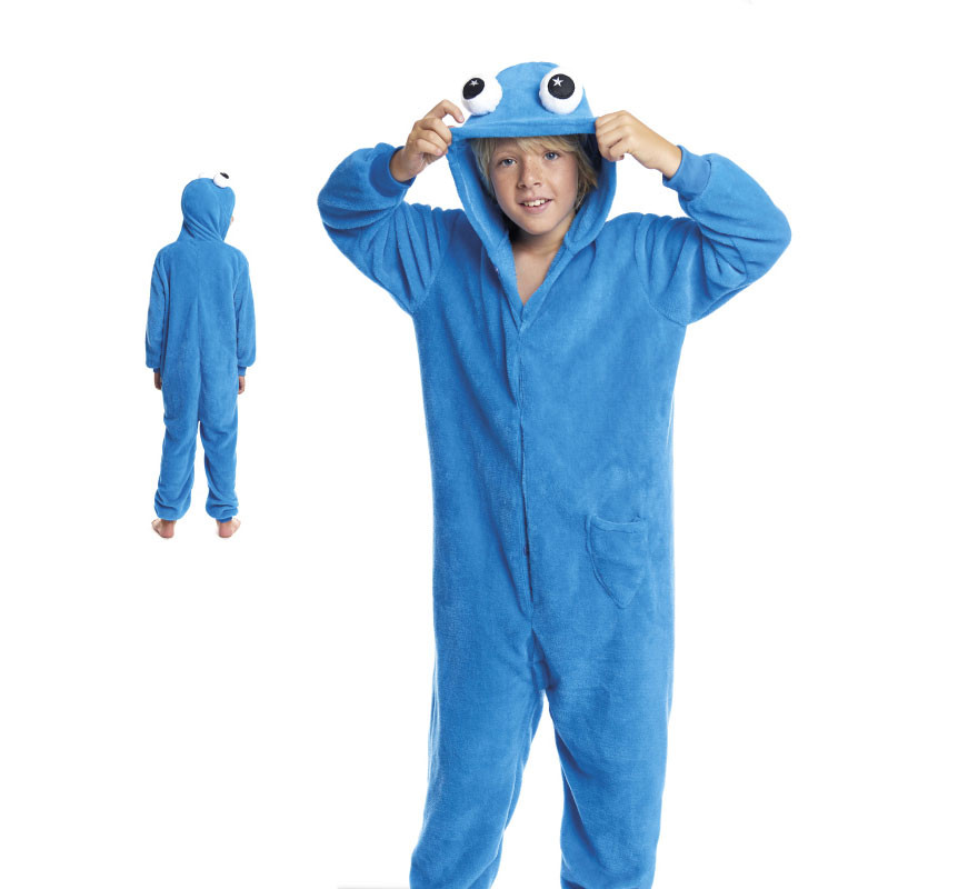 Fato de pijama de monstro azul com capuz para menino Fato de pijama de monstro azul com capuz para menino