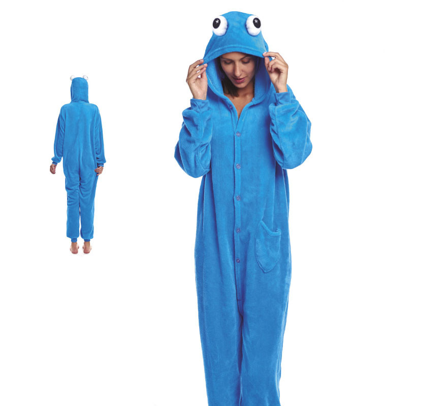 Fato de pijama monstro azul de olhos grandes para mulher