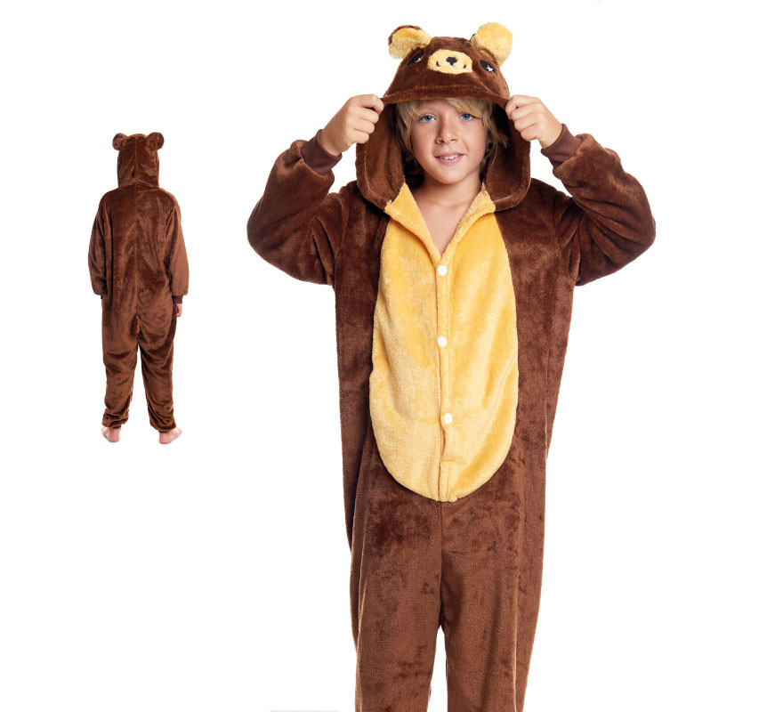 Brown Bear Pajama Costume with Hood for Boy