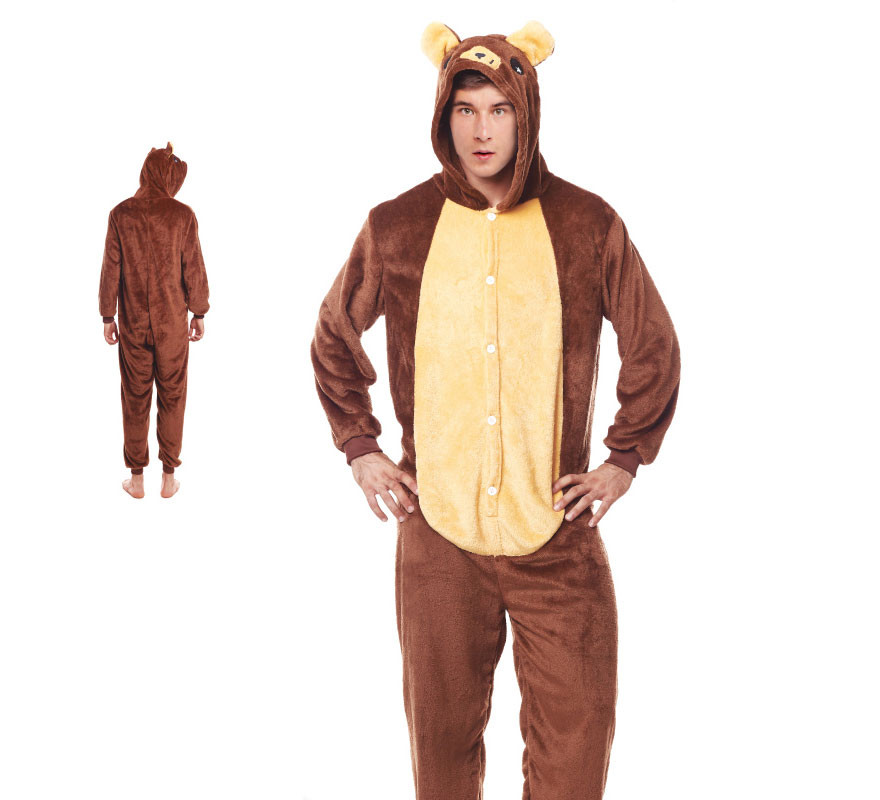 Fato masculina de pijama de urso marrom escuro
