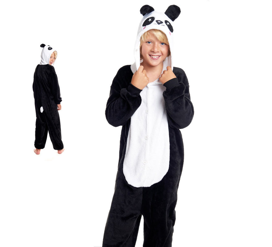 Fato de pijama urso panda com capuz para menino