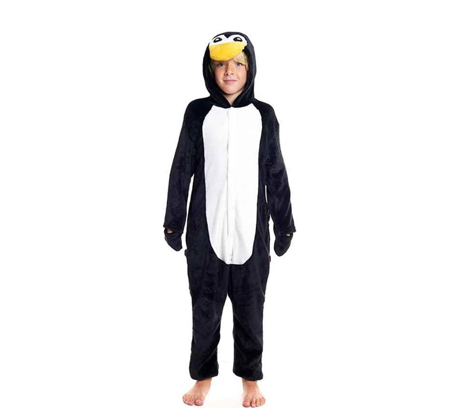Fato de pijama de pinguim com capuz e bico para criança
