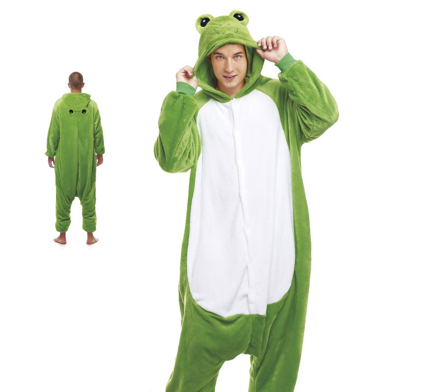 Fato de pijama de sapo verde com olhos para homem