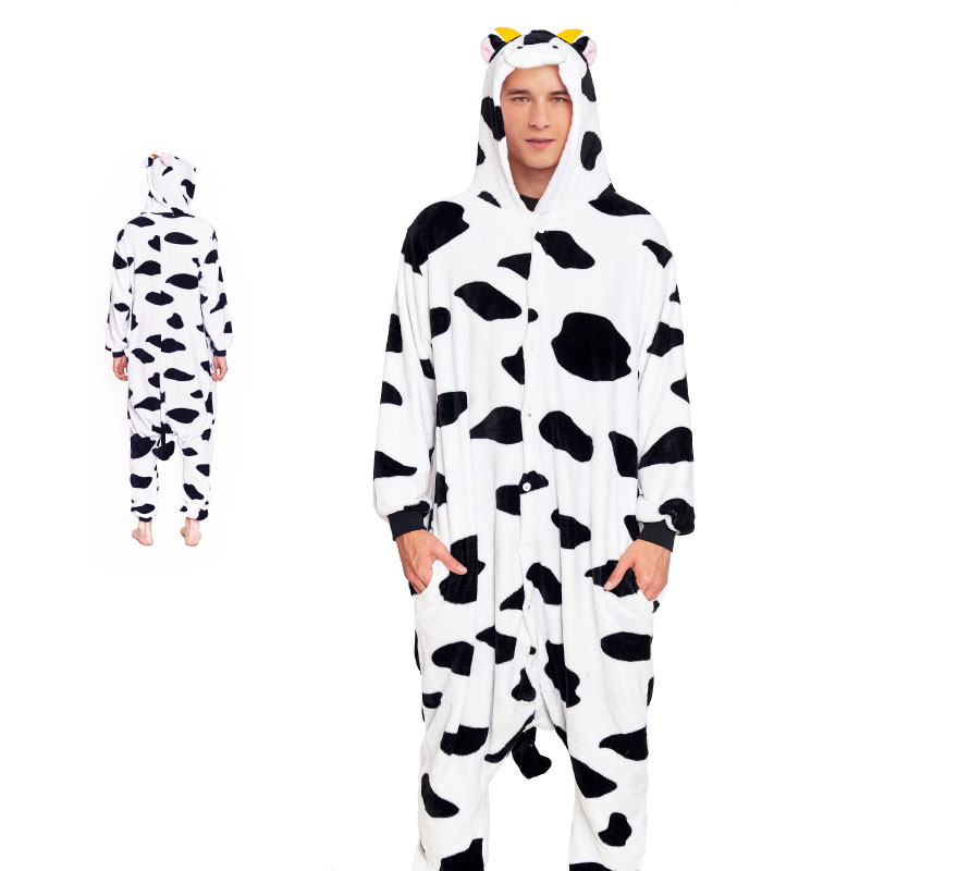 Fato de pijama de vaca manchada preta para homem