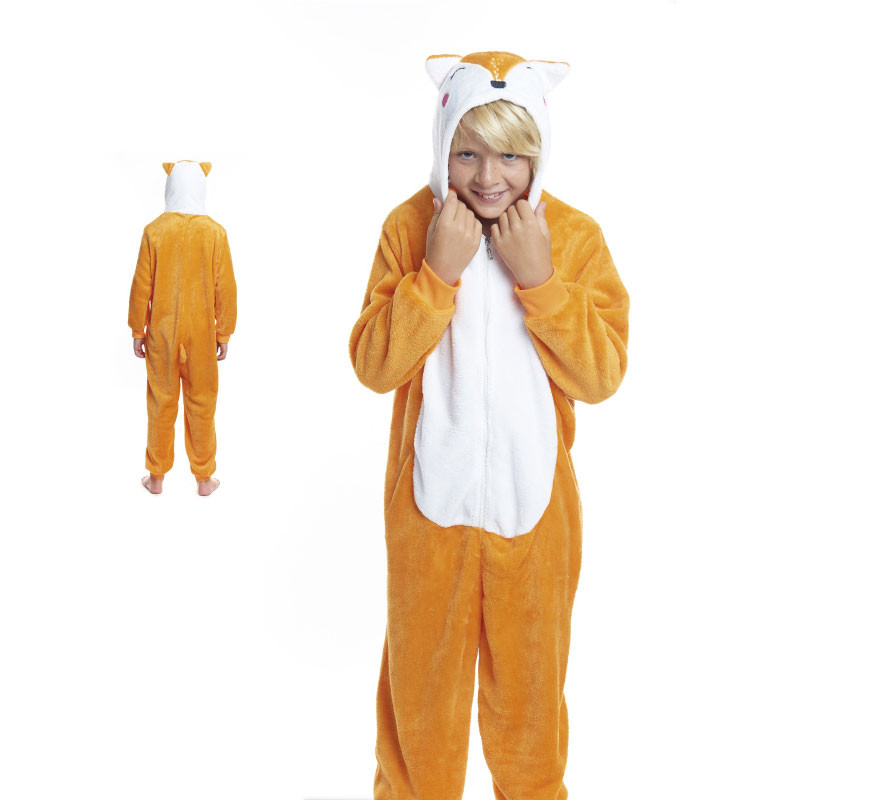 Fato de pijama de raposa castanha com capuz para menino Fato de pijama de raposa castanha com capuz para menino