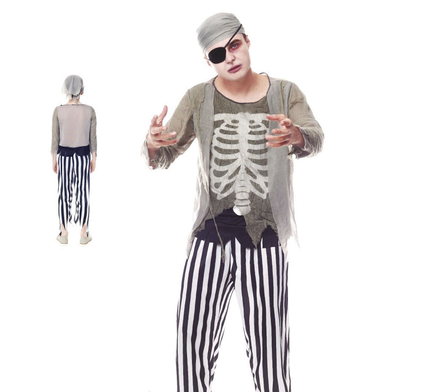 Fato de pirata fantasma esqueleto para homem