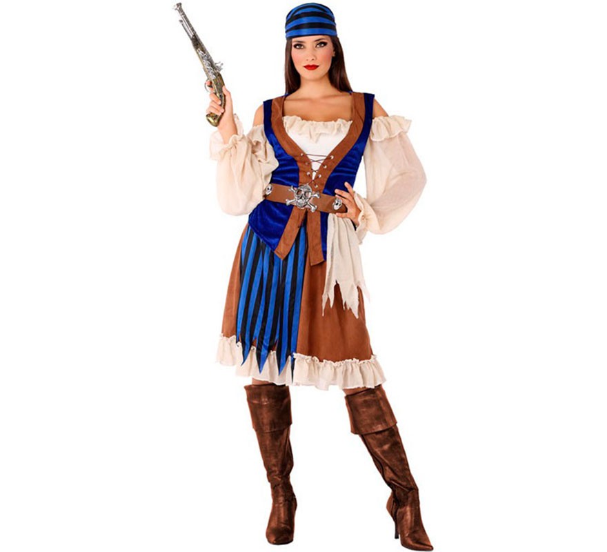 Fato de pirata marrom e azul para mulher
