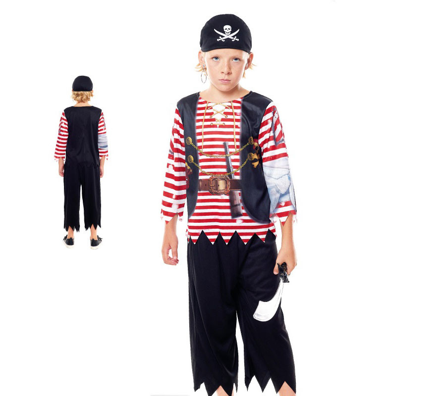 Fato de pirata às riscas pretas para menino