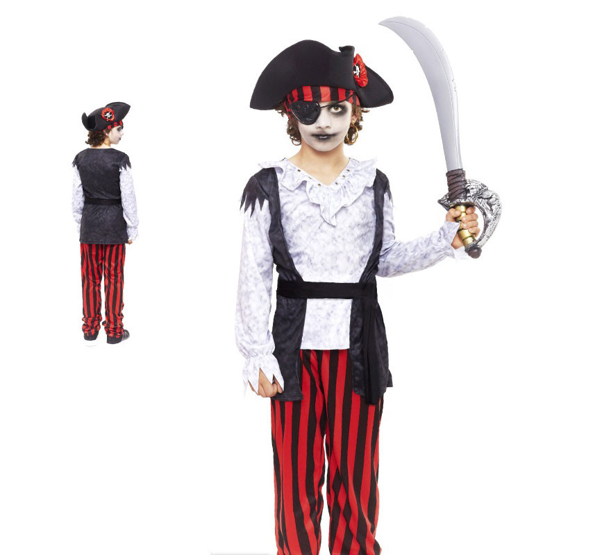 White Striped Zombie Pirate Costume for Boys
