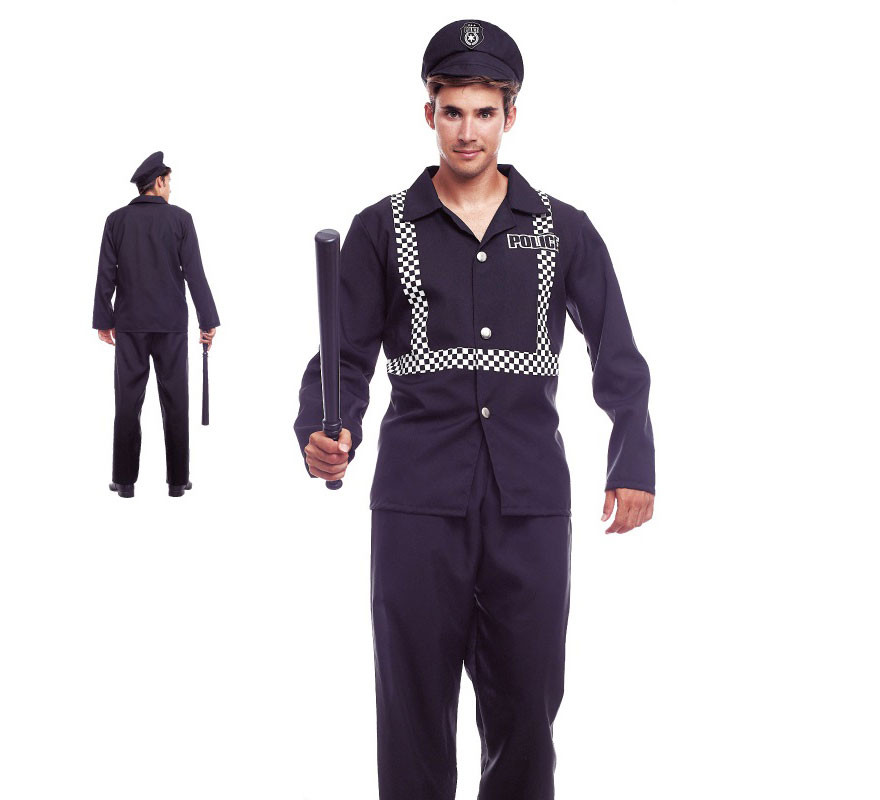 Black checkered police costume for men