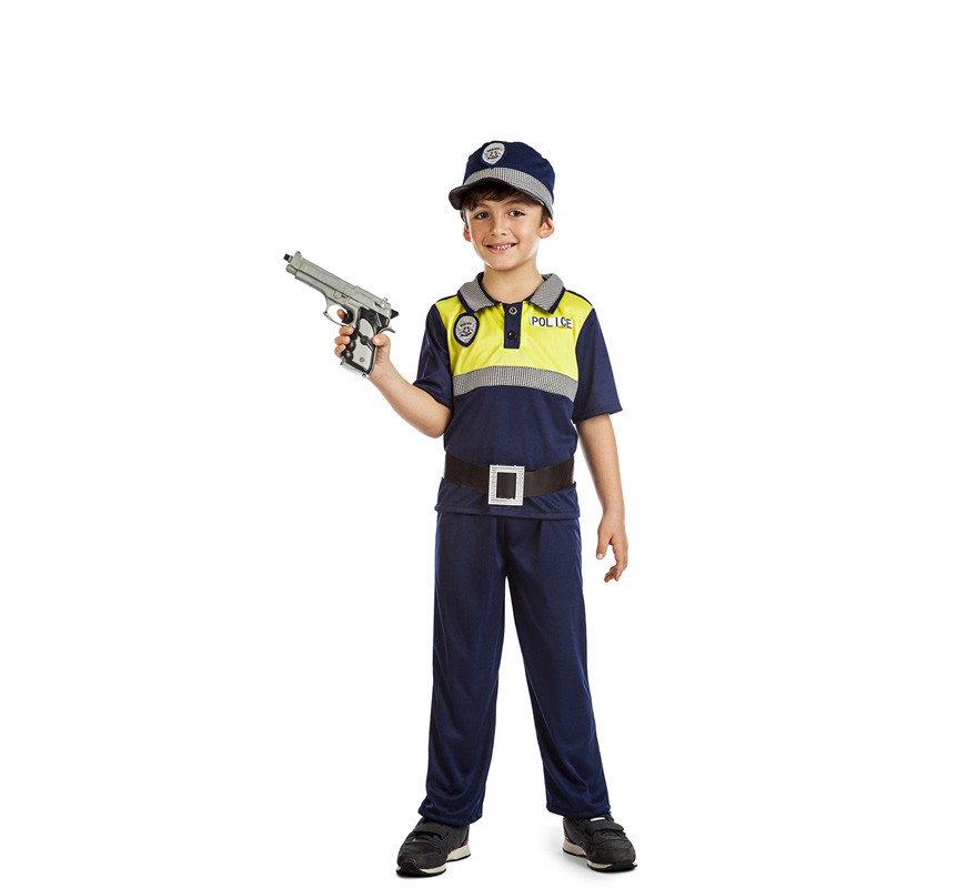 Fato de polícia local para criança