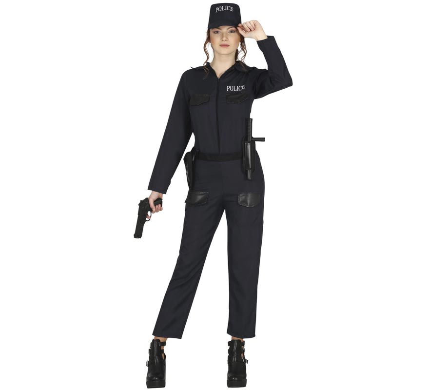 Fato de polícia preto com calças para adolescentes