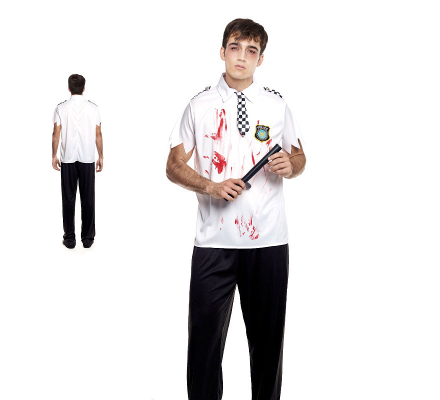 Fato de polícia zombie branco para homem Fato de polícia zombie branco para homem