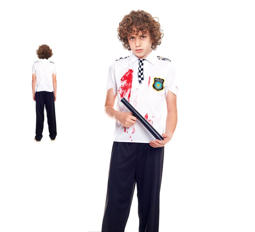 Fato de polícia zombie branco para menino