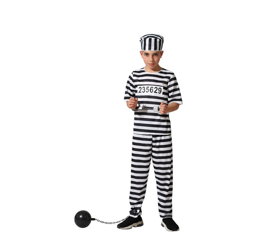 Black and White Striped Prisoner Costume for Boys