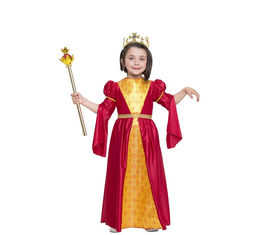 Red and gold Medieval Princess costume for girls