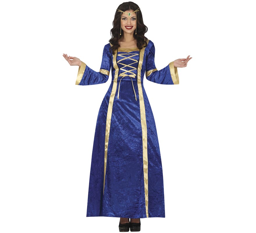 Fato de princesa medieval ou nobre azul para mulher