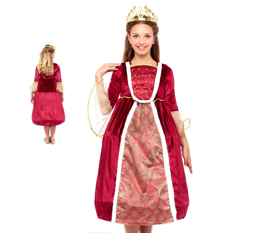 Fato de rainha medieval vermelha com volume para menina