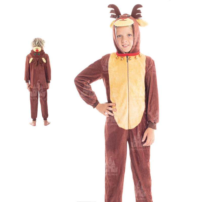 Fato de rena castanha com capuz para menino