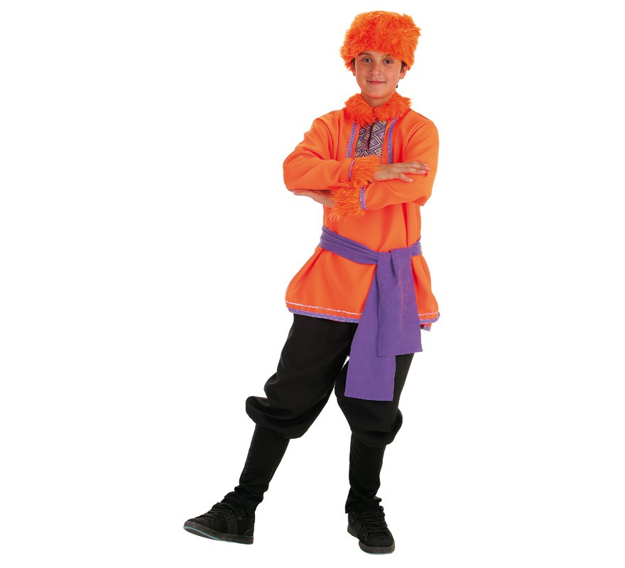 Fato de russo laranja e roxo para criança