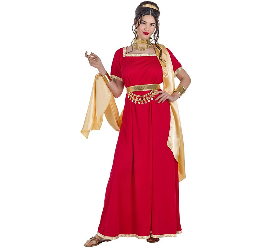 Red and gold Roman Senator costume for women