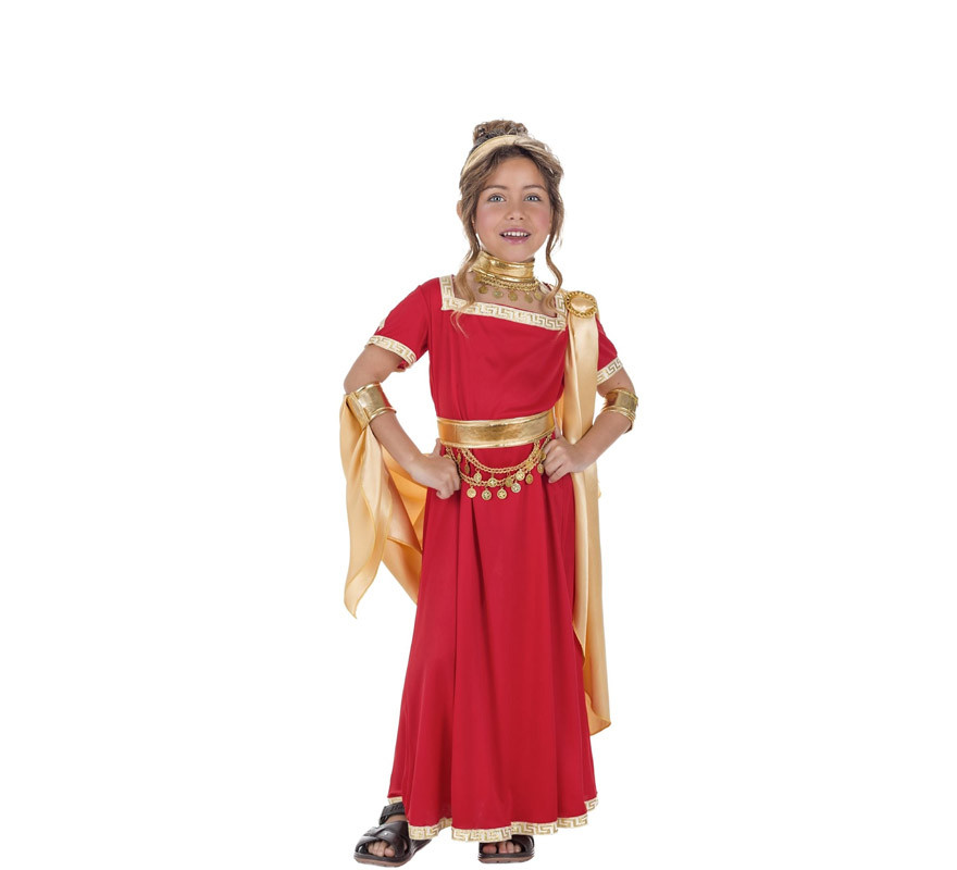 Red and gold Roman Senator costume for girls