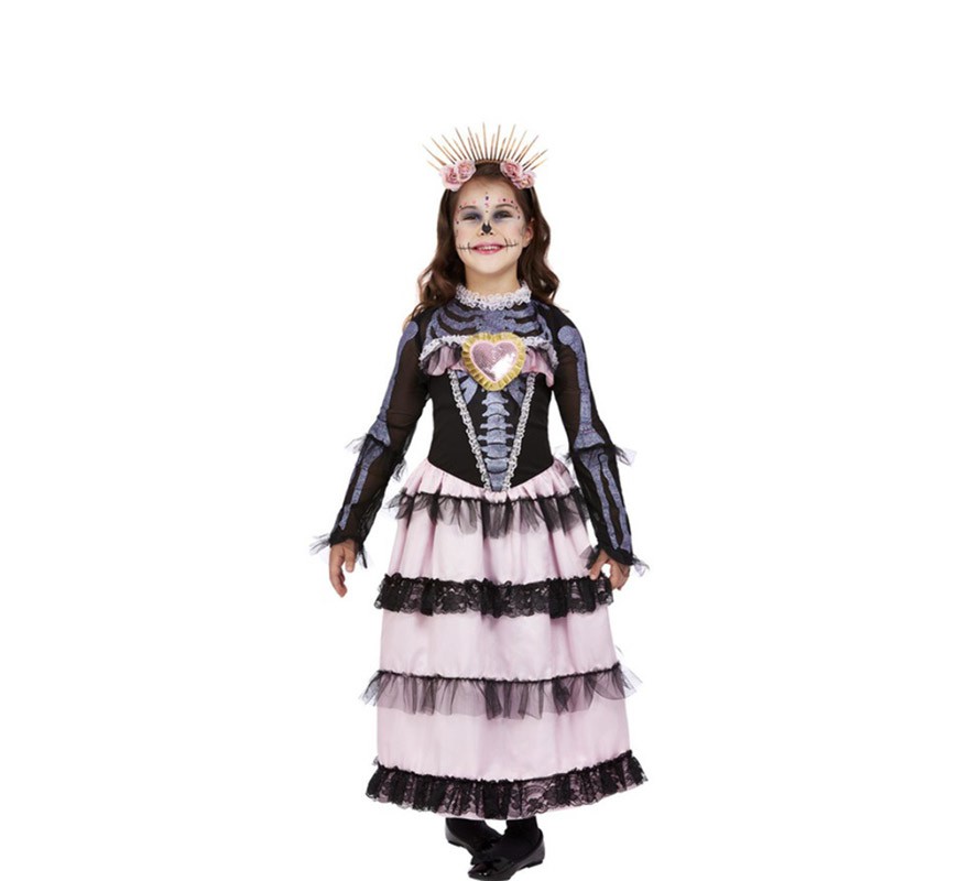 Fato preto e rosa do Dia da Mulher Morta para uma menina