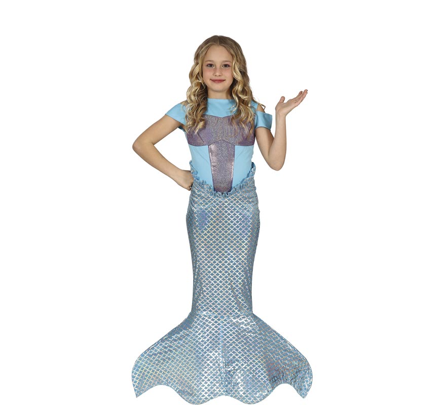 Fato de sereia cauda longa azul para menina