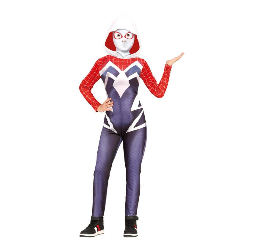 Fato de super heroína aracnídeo com capuz para menina