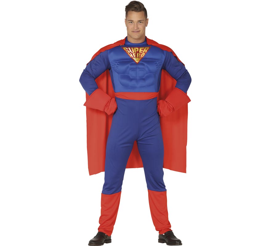 Traje azul de super-herói masculino