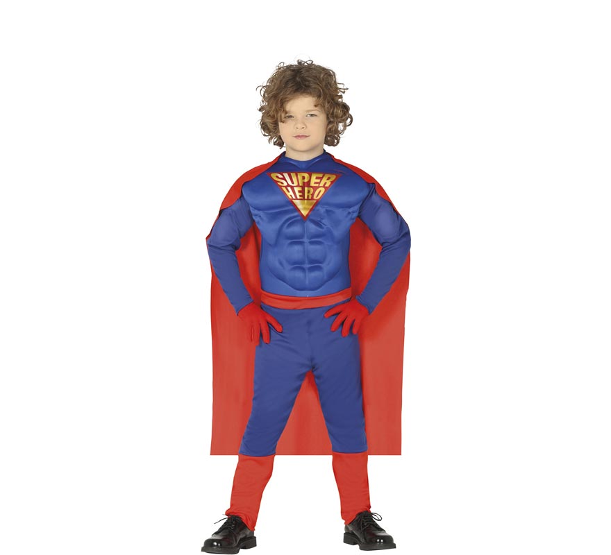 Fato de super-herói azul para menino