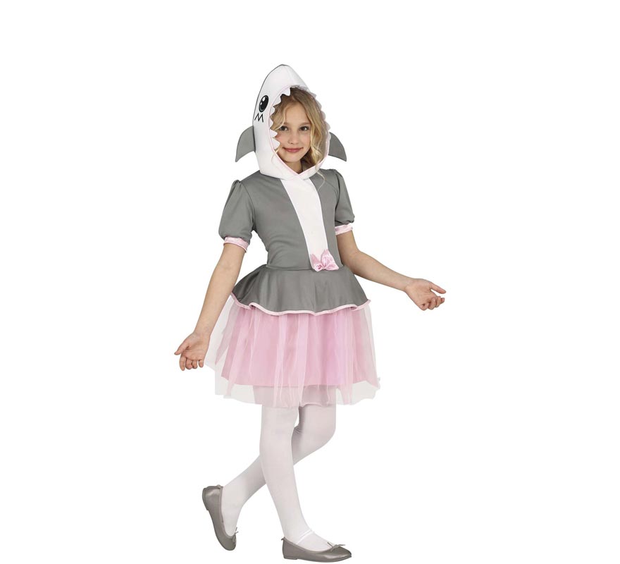 Fato de tubarão cinza com saia de tule para menina