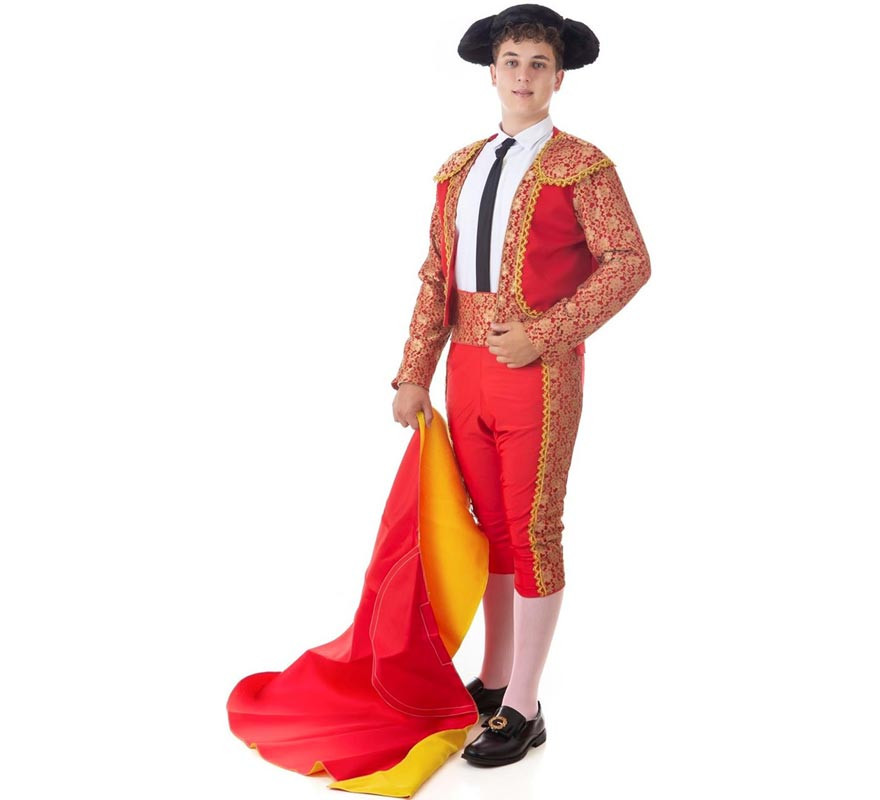 Fato de toureiro clássico vermelho e dourado para homem