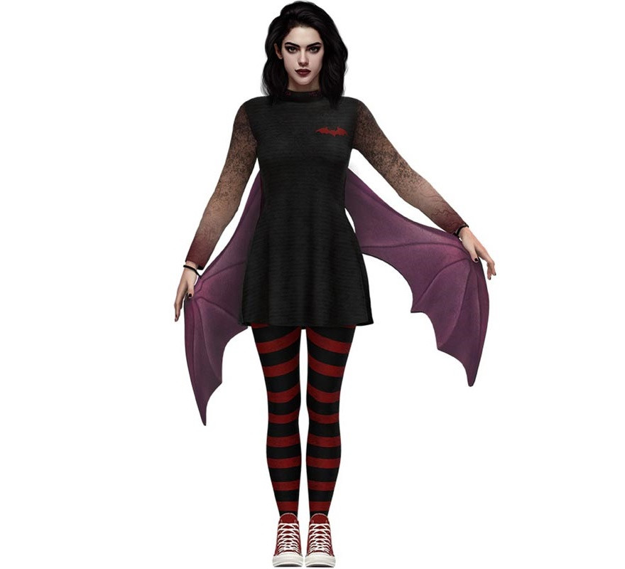 Fato de vampiro escuro com asas para mulher