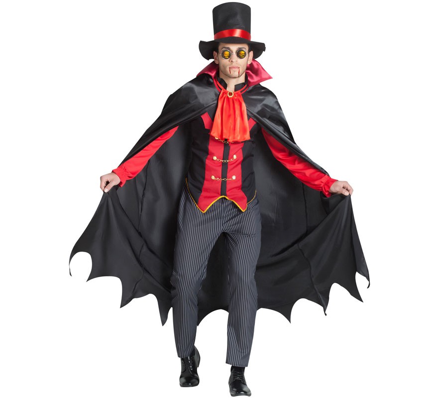 Fato de vampiro vitoriano vermelho para homem