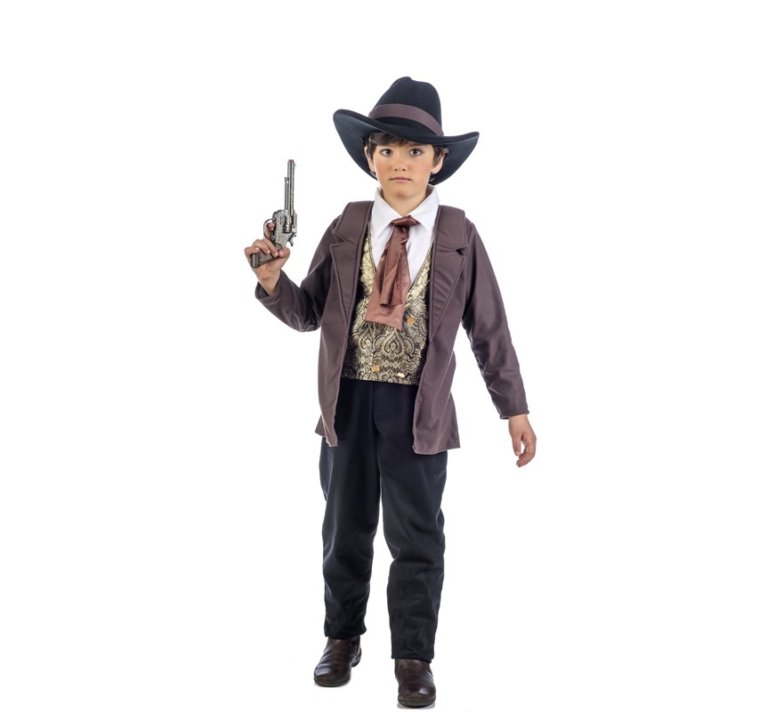 Fato de cowboy com estampa dourada para menino