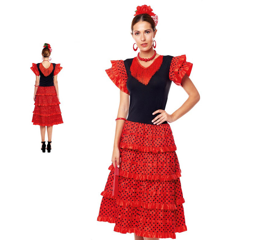 Red and black Sevillana dress costume for women