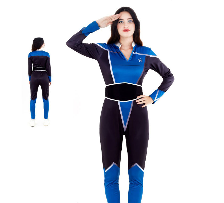 Fato de Star Traveler azul e preto para mulher