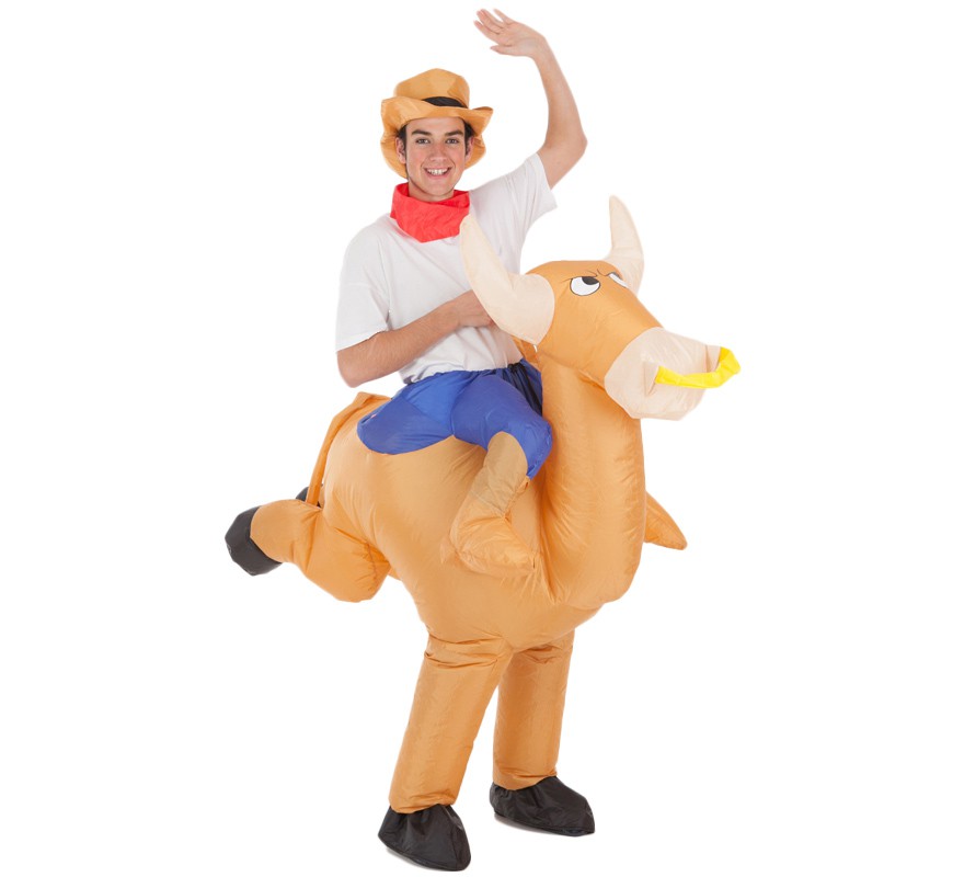 Inflatable Cowboy Riding Bull Costume for Adults