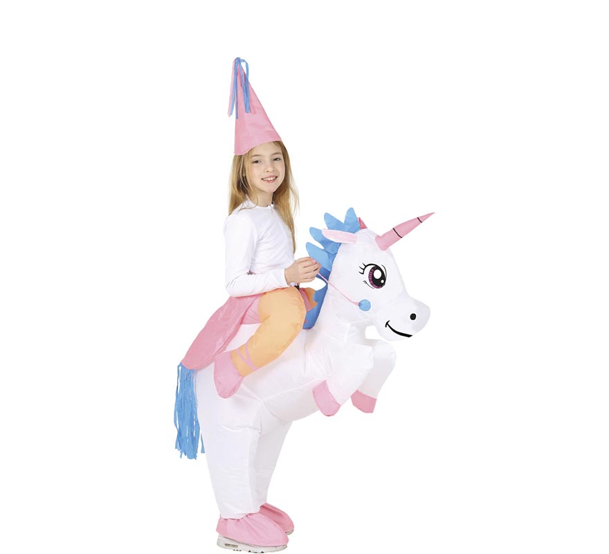 Fada inflável montando unicórnio para menina