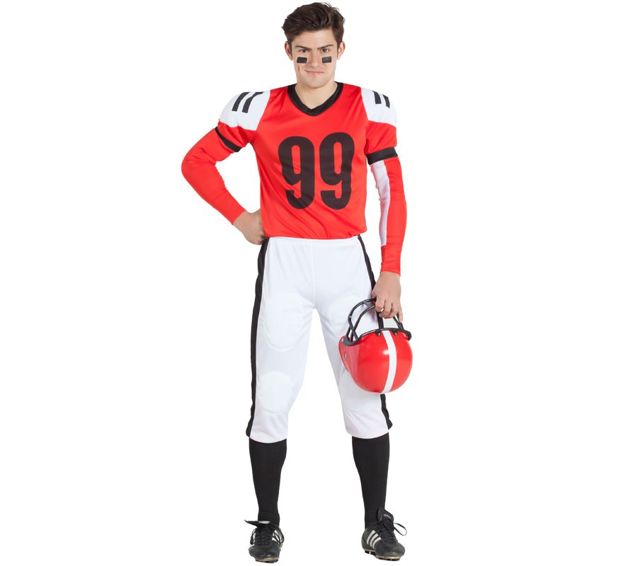 Red and White Rugby Player Costume for Men