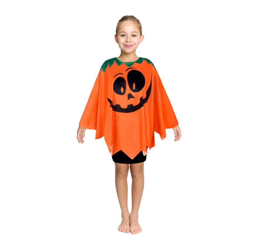 65cm Orange Happy Pumpkin Poncho Costume for Kids